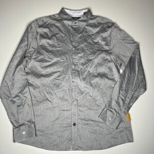 Land Rover Button Down Shirt Men's M Gray Long Sleeve 100% Cotton Logo Embroider